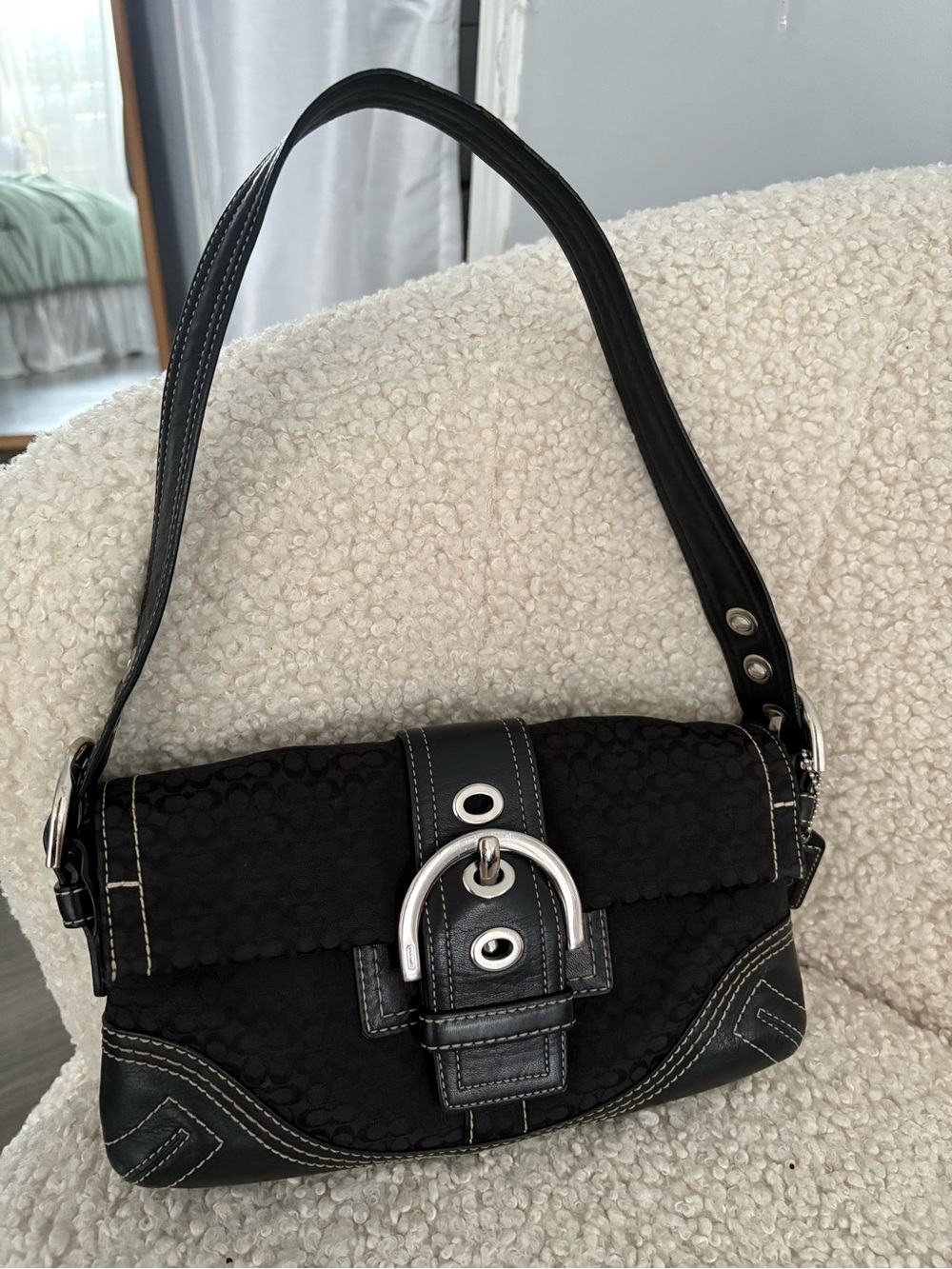 2005 Coach Soho Black Jacquard Demi Baguette Flap Bag